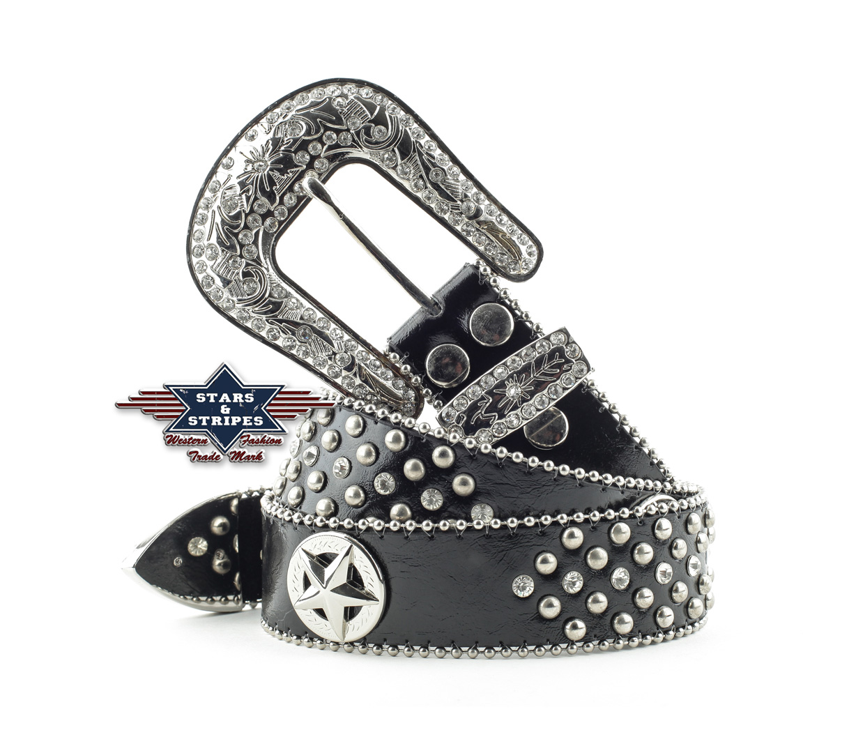 Western belt STONE-3 black
